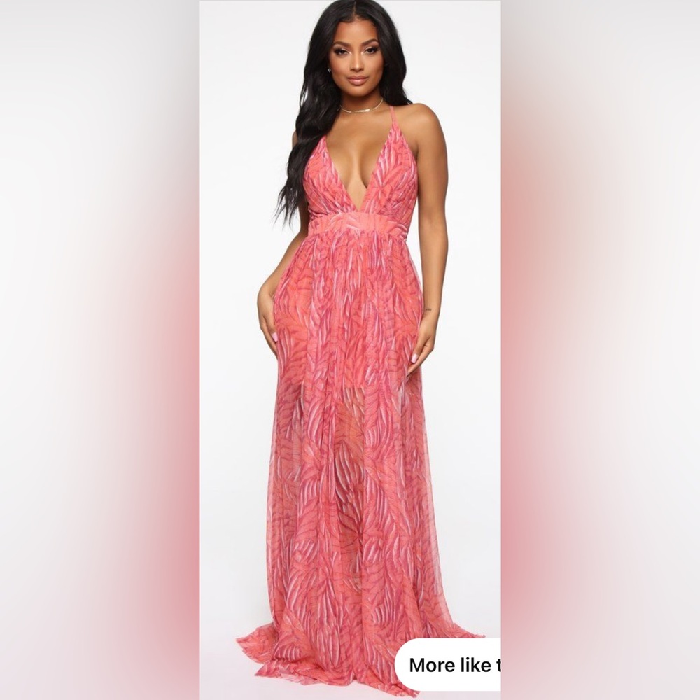 FASHIONNOVA Born to Find Love- Mesh Maxi Dress-Salmon color